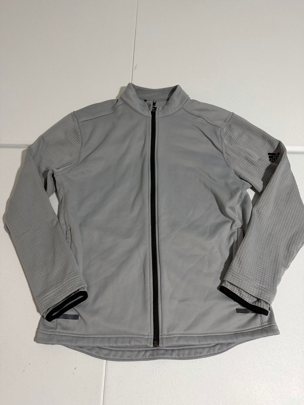 Adidas Full Zip Golf Jacket Mens Medium Gray ClimaProof Waffle Knit Sleeve